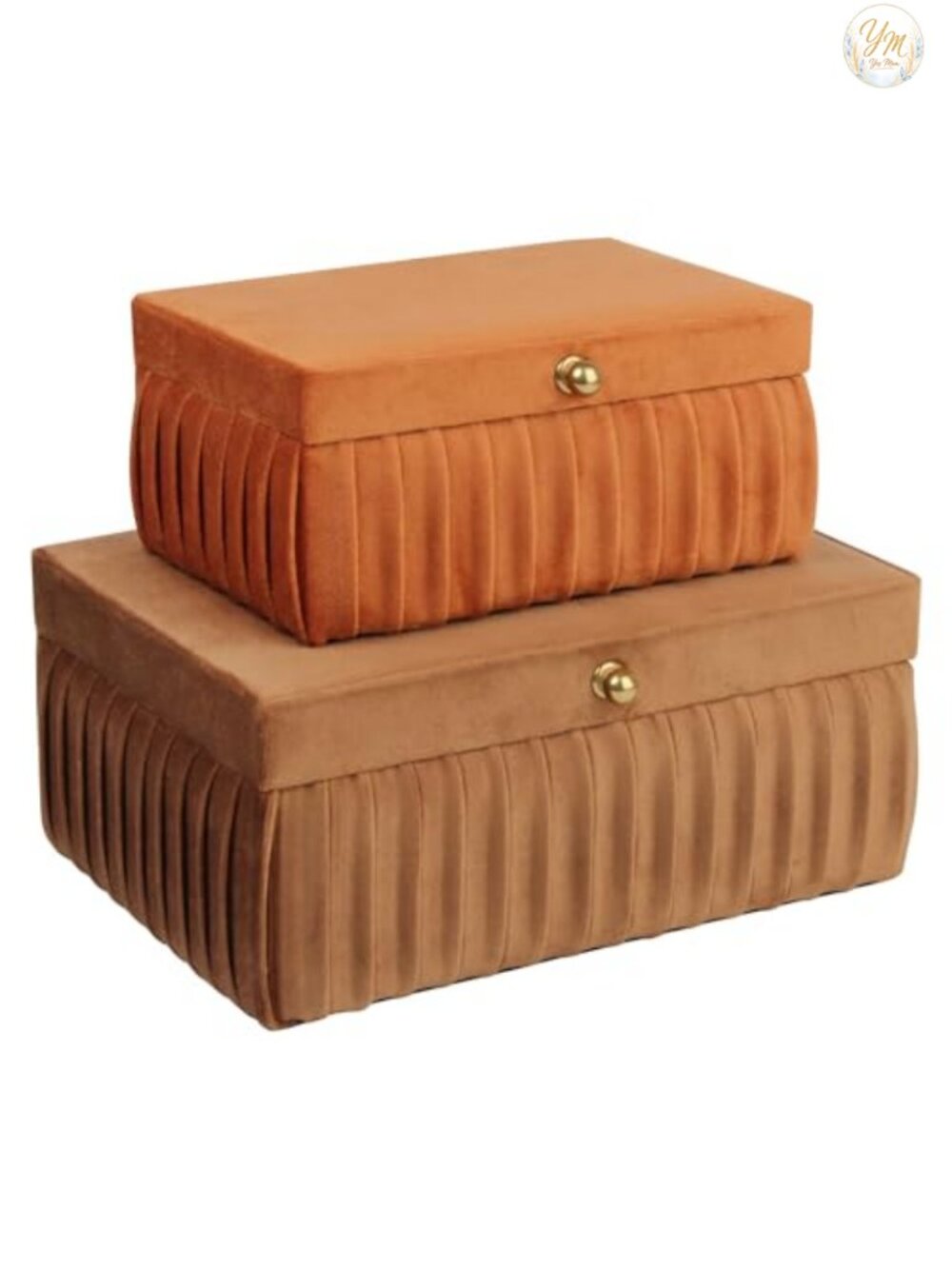 Velvet Jewelry Box Set of 2 with Handle, Stackable Storage Organizer